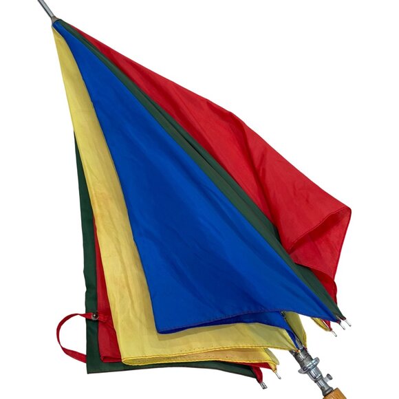 Large Vintage Wooden Handle Rainbow Umbrella - Picture 13 of 16